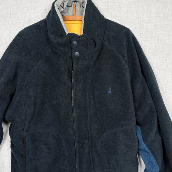 Vintage Nautica Reversible Jacket Yellow Navy Fleece Shell Zip Front Size XXL - Picture 7 of 14
